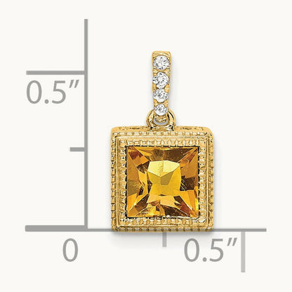 Square Citrine and Diamond Pendant, 14K