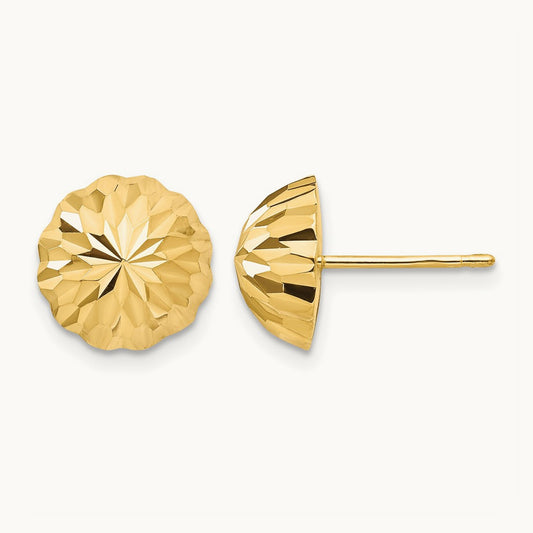 Diamond-cut Domed Post Earrings, 14K Gold