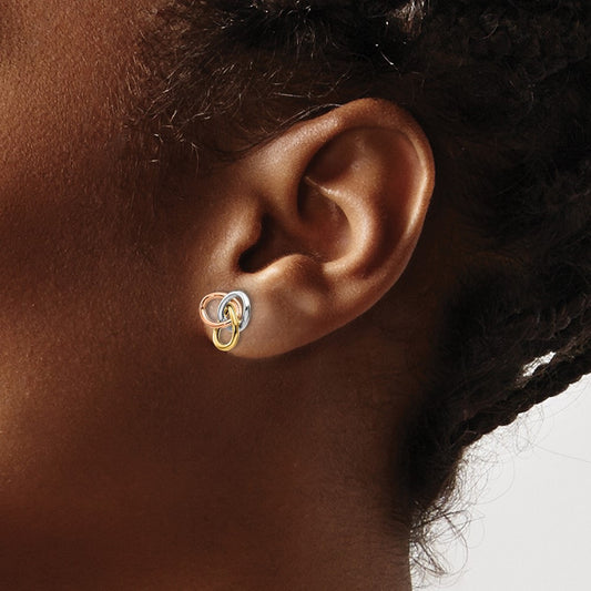 Tri-color Polished Rings Post Earrings — 10K Tri-Tone Gold