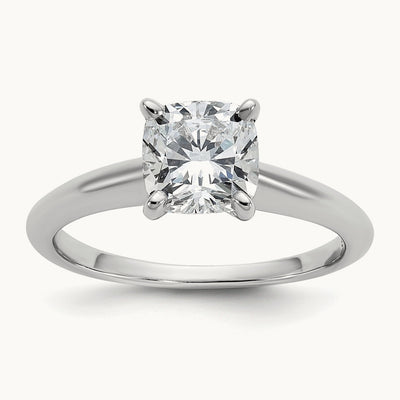 1 1/2ct Cert Lab Grown Diamond VS+ F+ Cushion Comp Solitaire Eng Ring, 14K White Gold