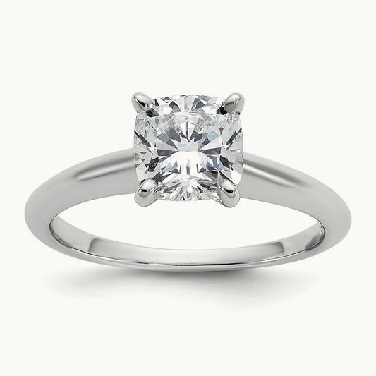 1 1/2ct Cert Lab Grown Diamond VS+ F+ Cushion Comp Solitaire Eng Ring, 14K White Gold