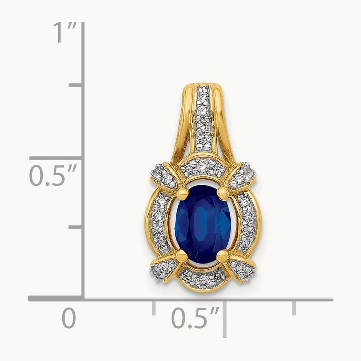 Diamond and Sapphire Fancy Oval Pendant — 14K Yellow Gold