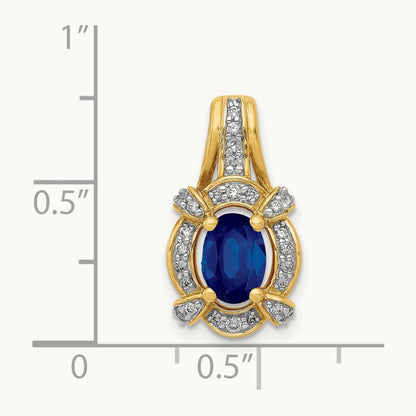 Diamond and Sapphire Fancy Oval Pendant — 14K Yellow Gold