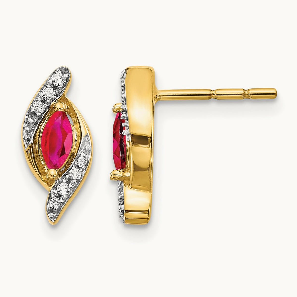 Diamond and Ruby Earrings — 14K Yellow Gold