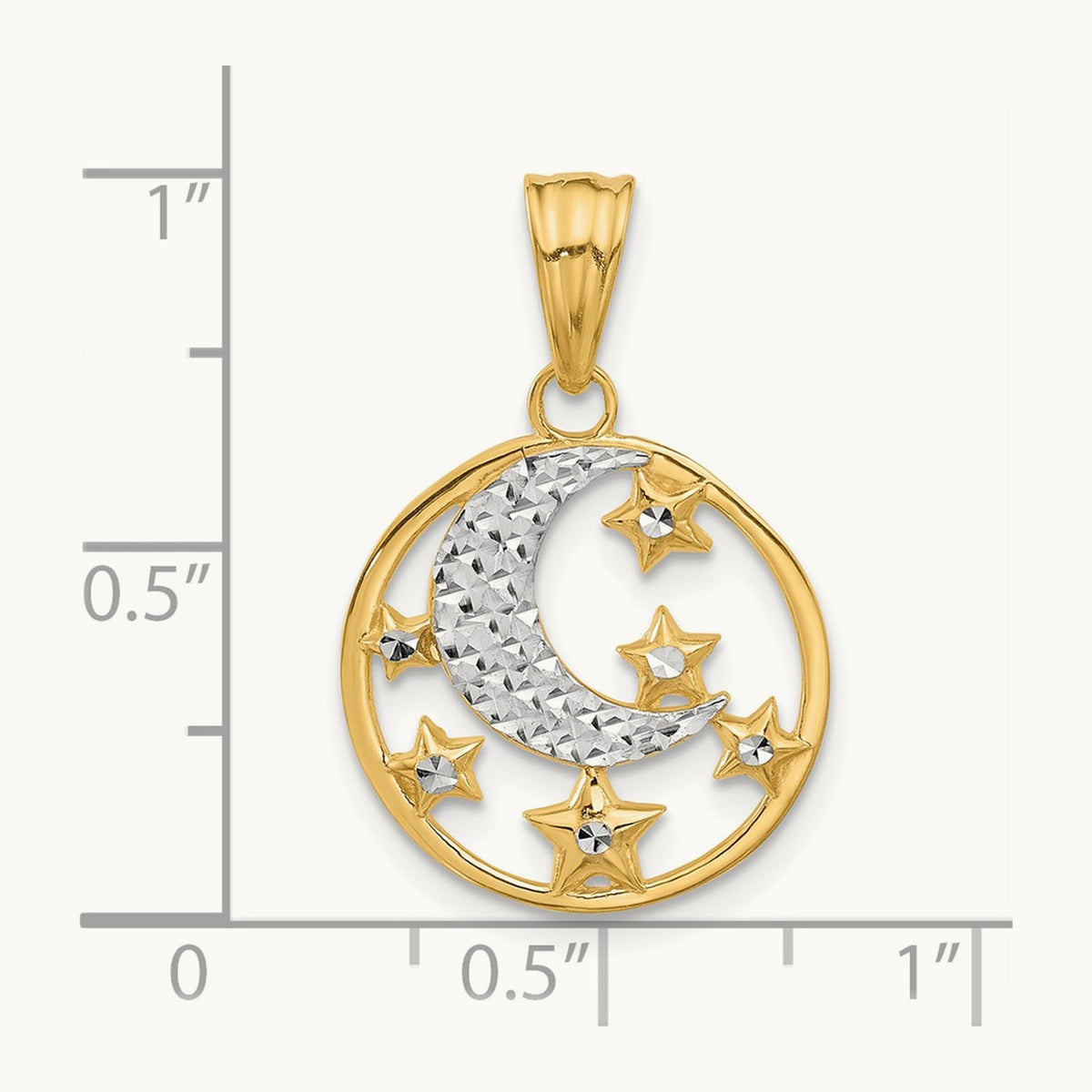 D/C Moon and Stars Pendant, 14K with White Rhodium