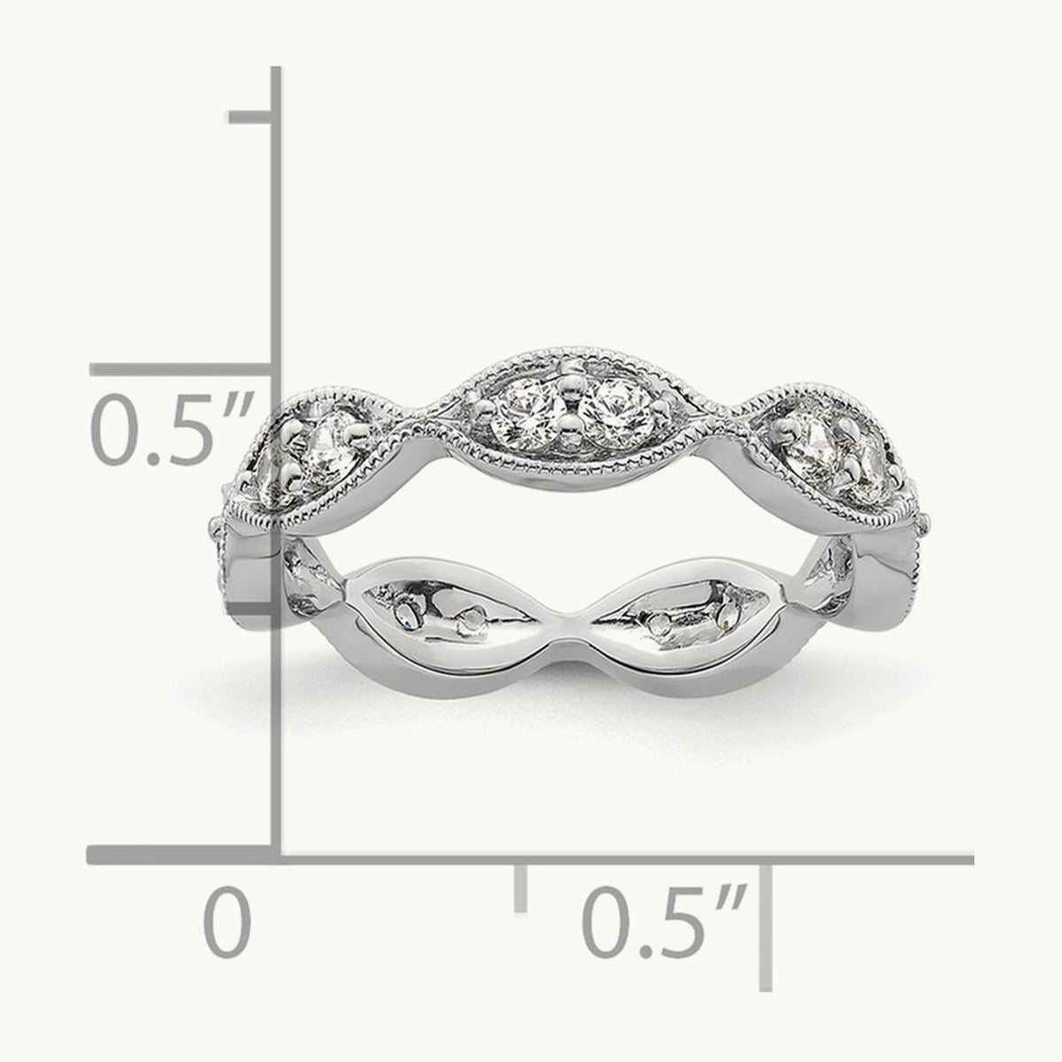 Polished Vintage Pave Diamond Eternity Band, 14K Gold — 14K White Gold