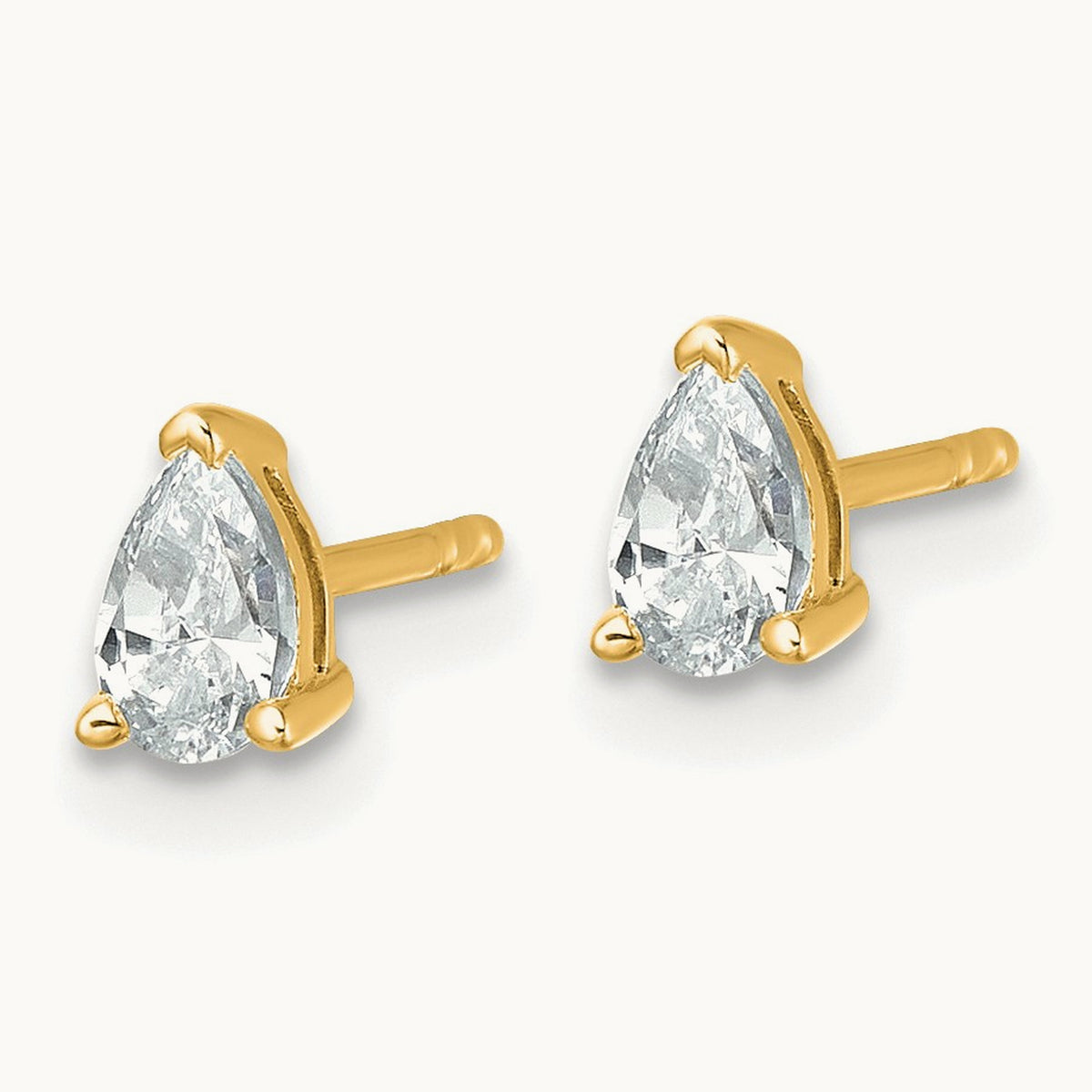 Pear 3 Prong Stud Earrings, 0.50-6.00 ct tw Lab-Grown Diamond — 1/2 ct, 14K Yellow Gold