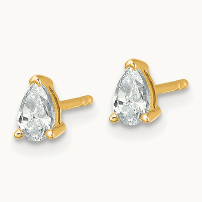 Pear 3 Prong Stud Earrings, 0.50-6.00 ct tw Lab-Grown Diamond — 1/2 ct, 14K Yellow Gold