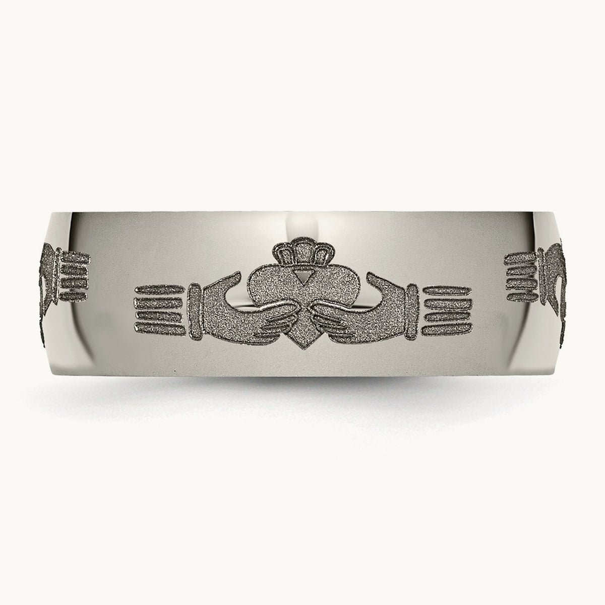 Polished Claddagh Laser Design Band — photo set