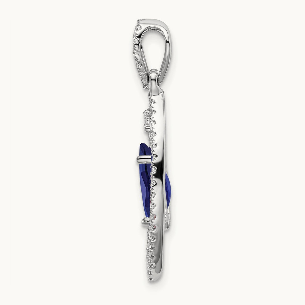Created Blue Sapphire Chain Slide, 0.25 ct tw Lab-Grown Diamond