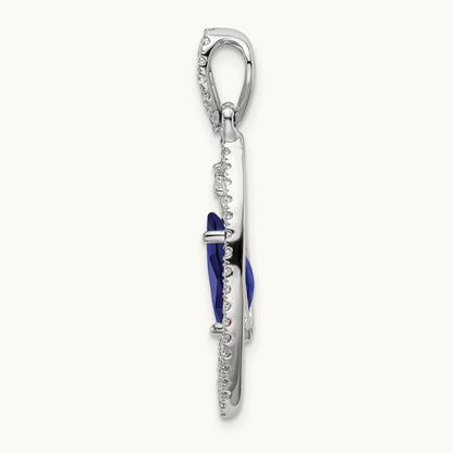 Created Blue Sapphire Chain Slide, 0.25 ct tw Lab-Grown Diamond