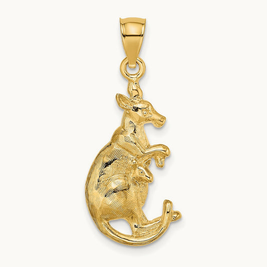2-D Kangaroo with Baby in Pouch Pendant, 14K