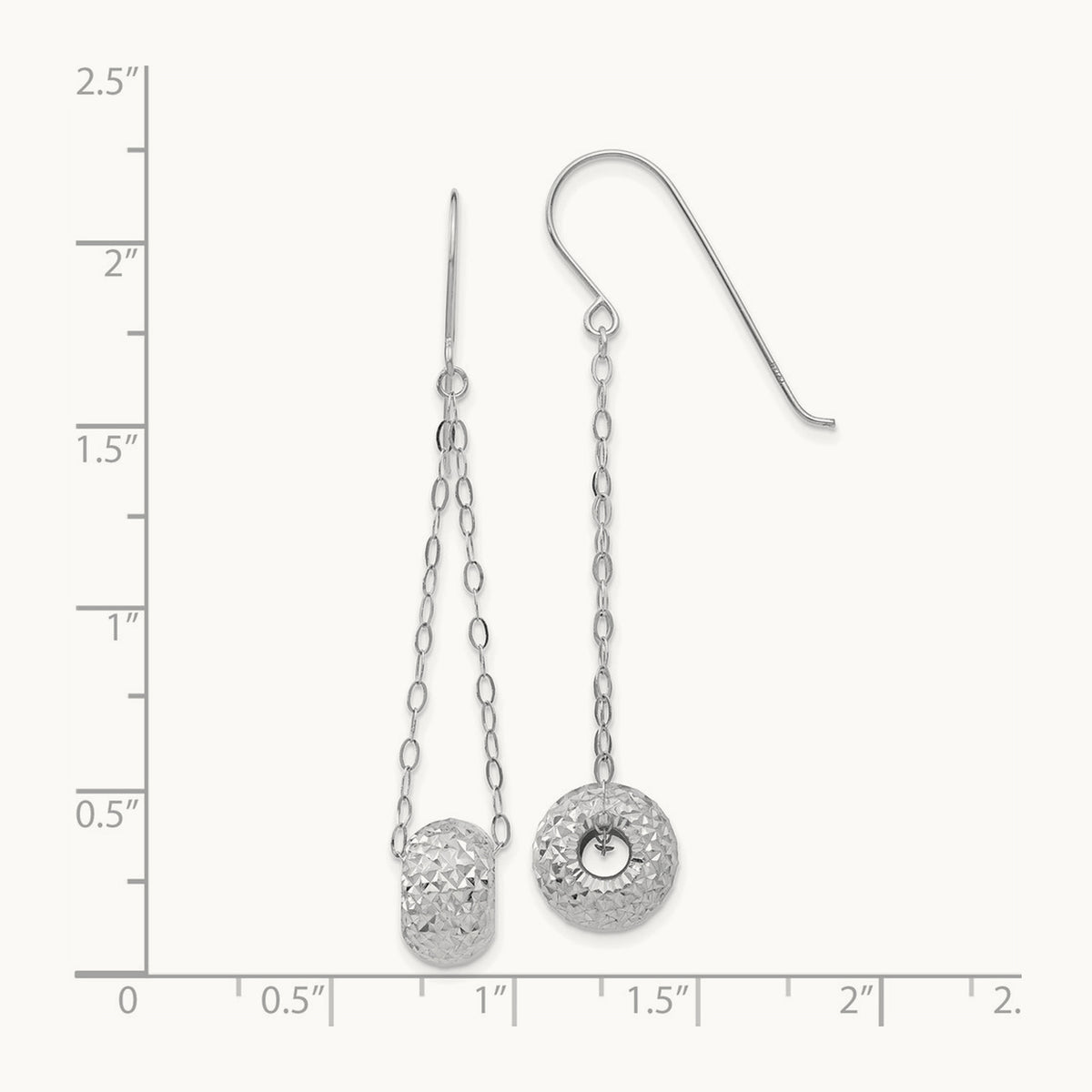 Chain with Diamond-cut Puff Donut Bead Earrings — 14K White Gold