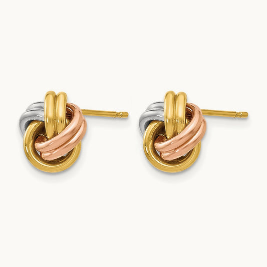 w/Wht RH and Rose GP Polished Love Knot Post Earrings, 10K — Leslie's