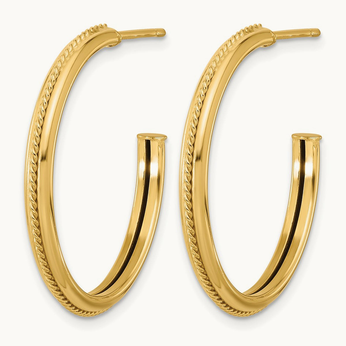 Polished and Textured Round J-Hoop Earrings — 30mm