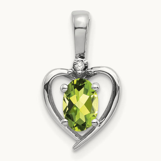 Peridot and Diamond Heart Pendant — 14K White Gold