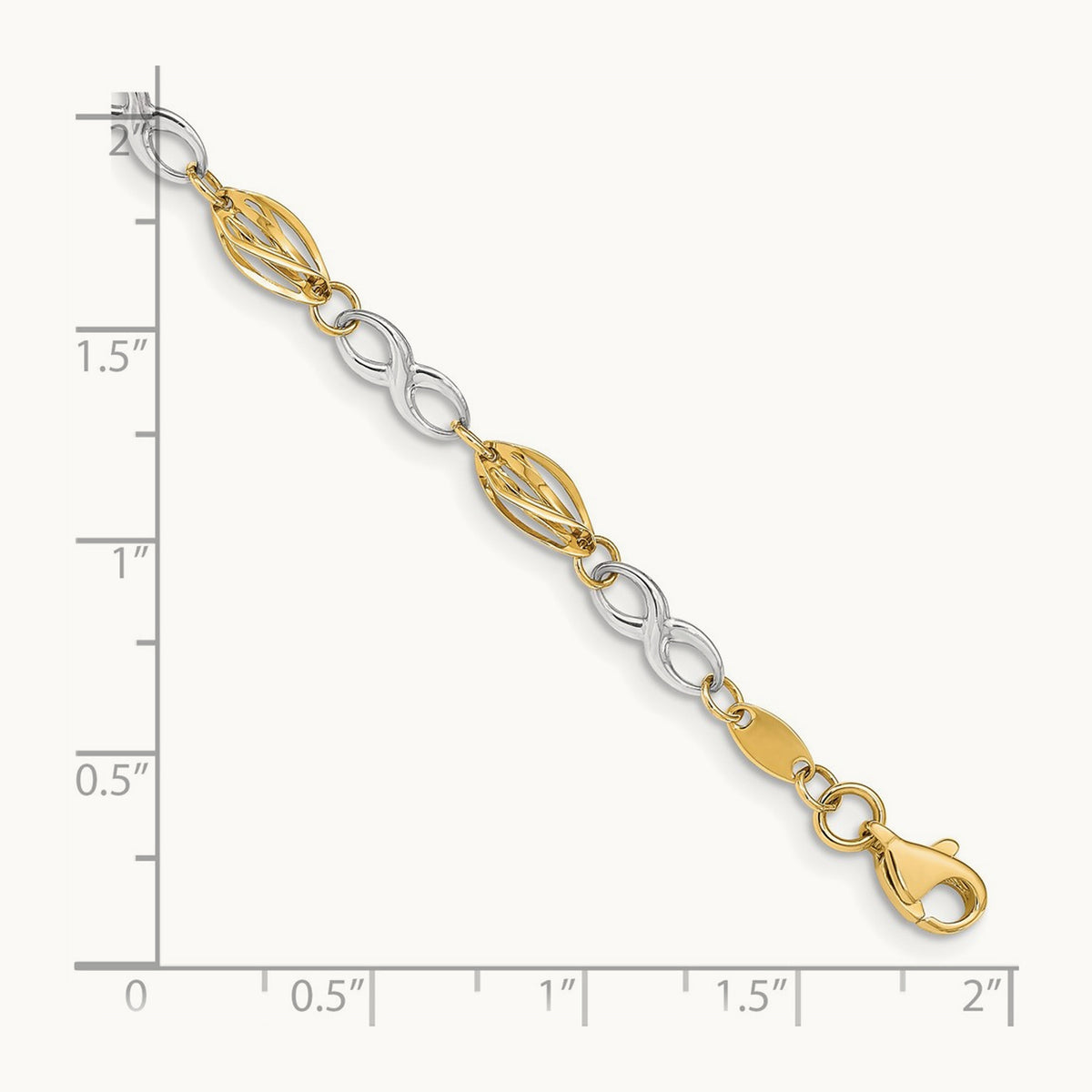 Polished Infinity Symbol 7.5in Bracelet, 14K Two-tone