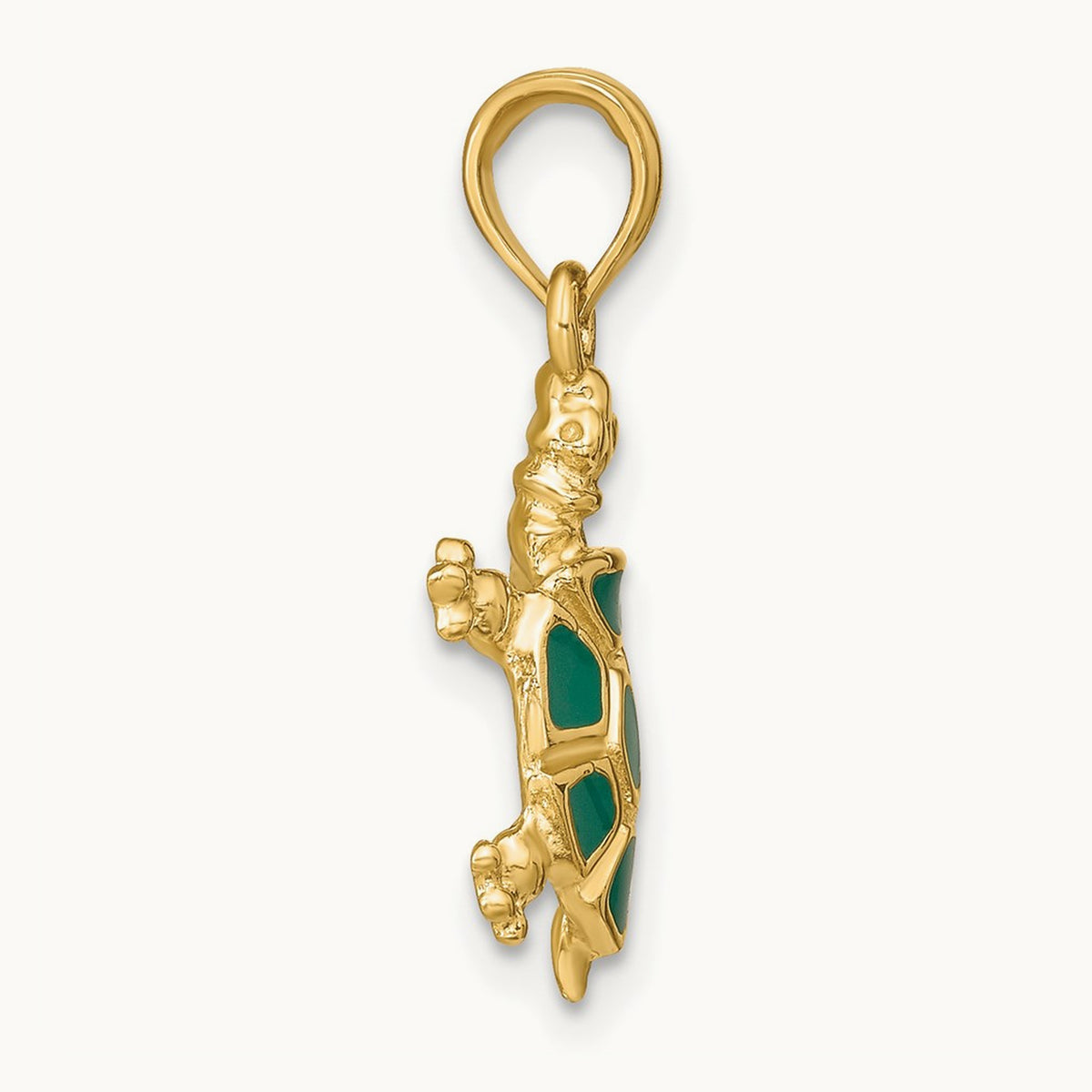 Land Turtle Charm, 14K with Green Enamel