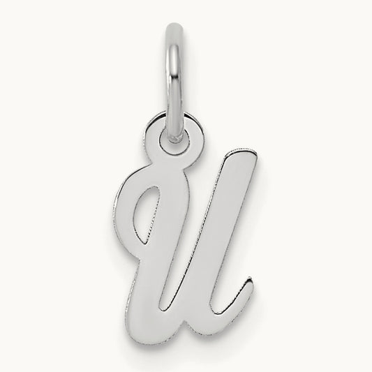 Small Script Letter U Initial Charm, 14K White Gold