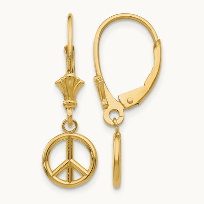 3-D Peace Symbol Leverback Earrings — 14K Yellow Gold, 25.5mm