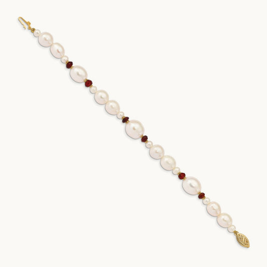 Freshwater Cultured Pearl Faceted 4.0 Garnet Bead Bracelet, 14K White