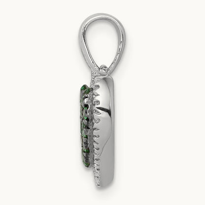 w/Black Rhodium Diamond/Emerald Heart Pendant, 14K White Gold
