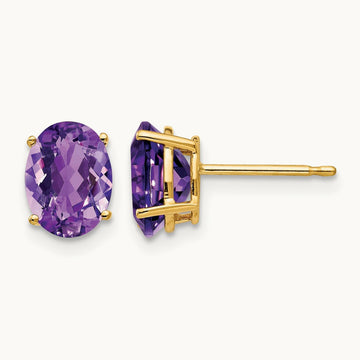 8x6mm Oval Amethyst Earrings, 14K