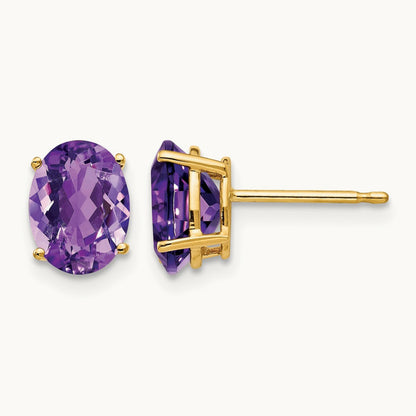 8x6mm Oval Amethyst Earrings, 14K
