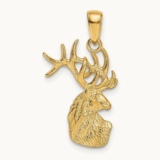 Polished Deer Head Charm, 14K