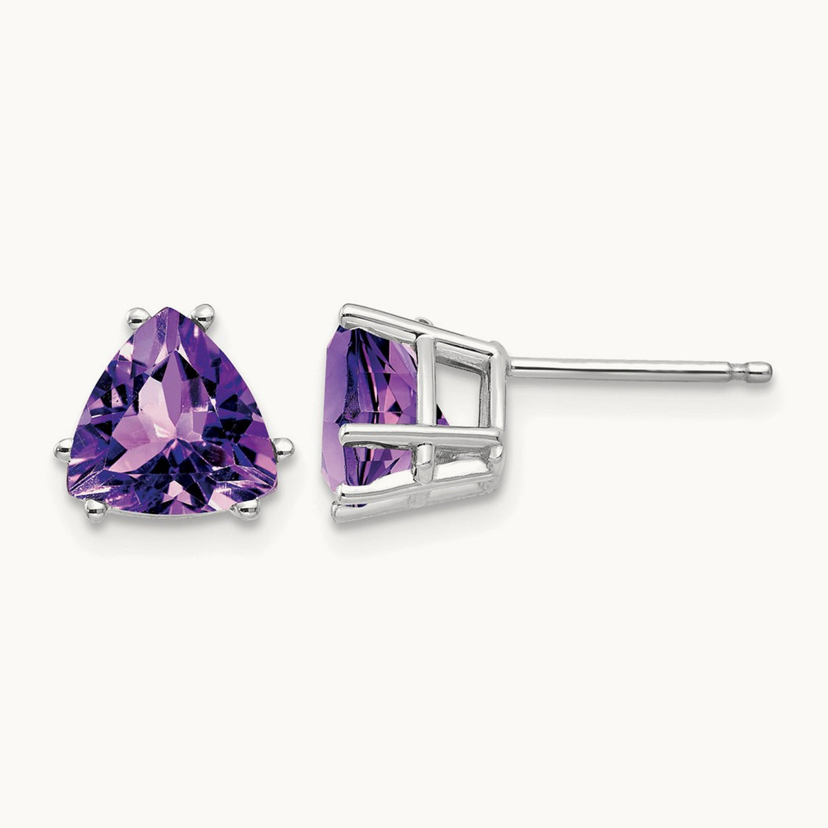Trillion Amethyst Earrings, 7mm, 14K White Gold