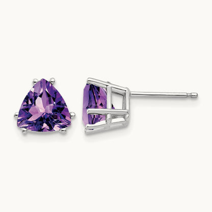 Trillion Amethyst Earrings, 7mm, 14K White Gold