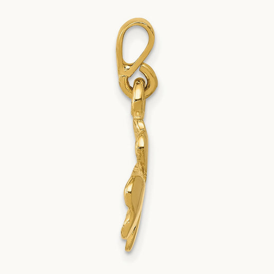 Polished and Textured Four Leaf Clover Pendant, 14K Gold