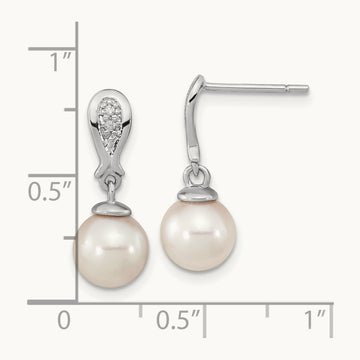 WG 7- Round White Saltwater Akoya Pearl .03ct Dia. Dangle Earrings, 8mm, 14K