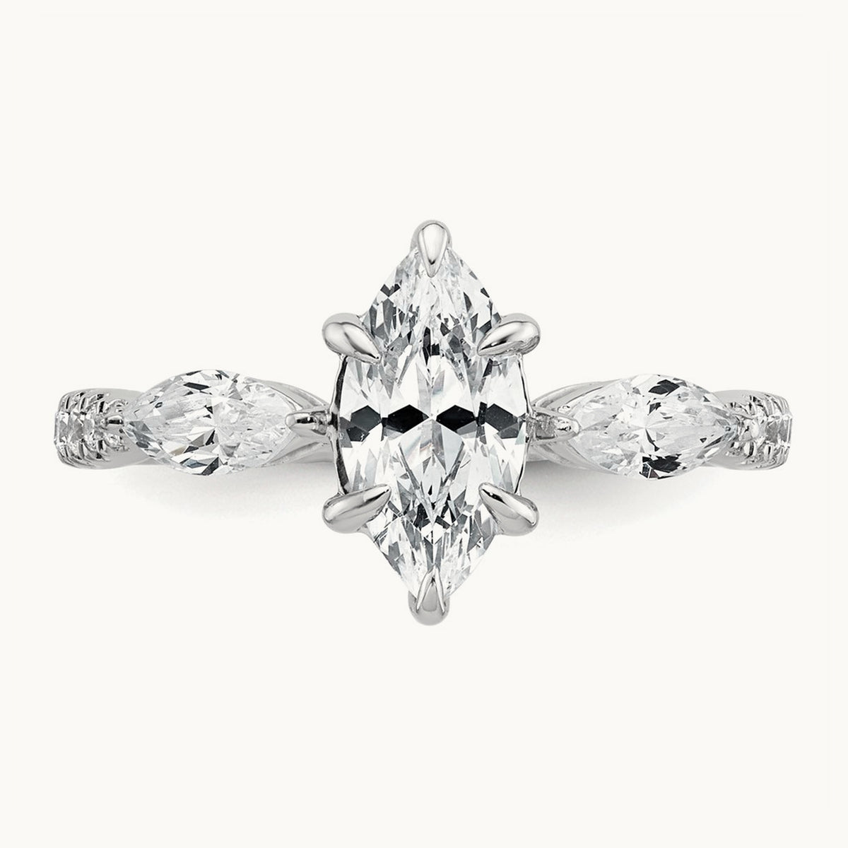 Marquise 3 Stone Engagement Ring, 1.50-2.00 ct tw Lab-Grown Diamond — 1 1/2 ct, 14K White Gold