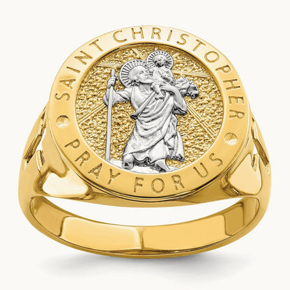 w/Rhodium Saint Christopher Ring, 14K