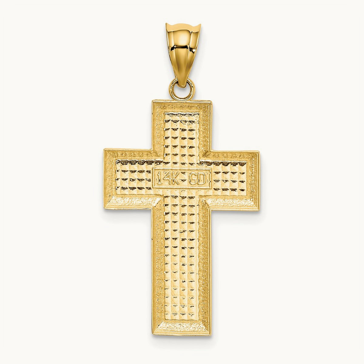 Polished / Textured Cross Pendant — 14K Yellow Gold