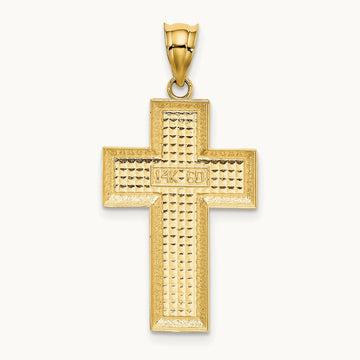 Polished / Textured Cross Pendant — 14K Yellow Gold