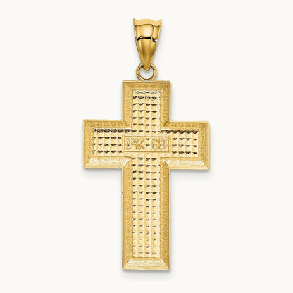 Polished / Textured Cross Pendant — 14K Yellow Gold