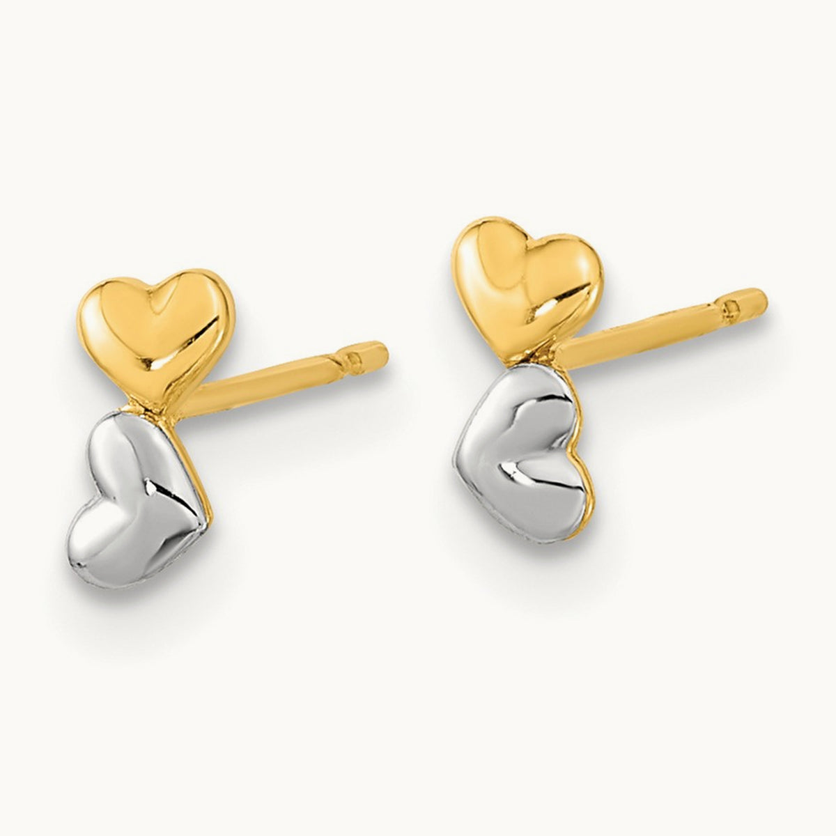Madi K Two-tone Childrens Double Heart Post Earrings, 14K