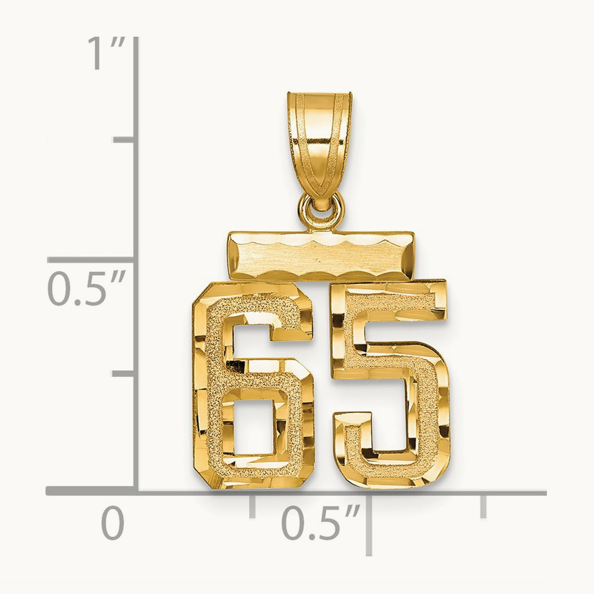 Small Brushed Diamond-cut Number 65 Charm, 14K