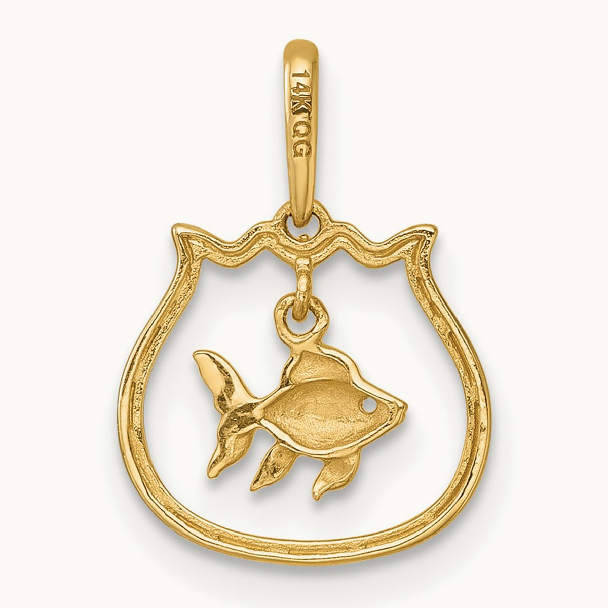 Polished Fish Bowl with Dangling Fish Pendant, 14K