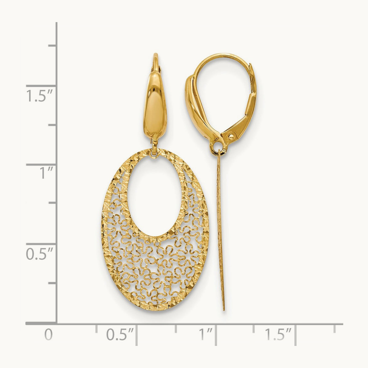 Polished and Textured Floral Leverback Earrings — 14K Yellow Gold