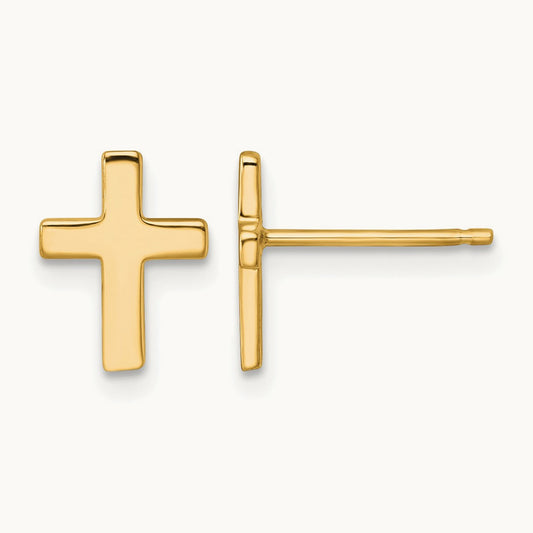 Polished Cross Post Earrings — 14K Yellow Gold