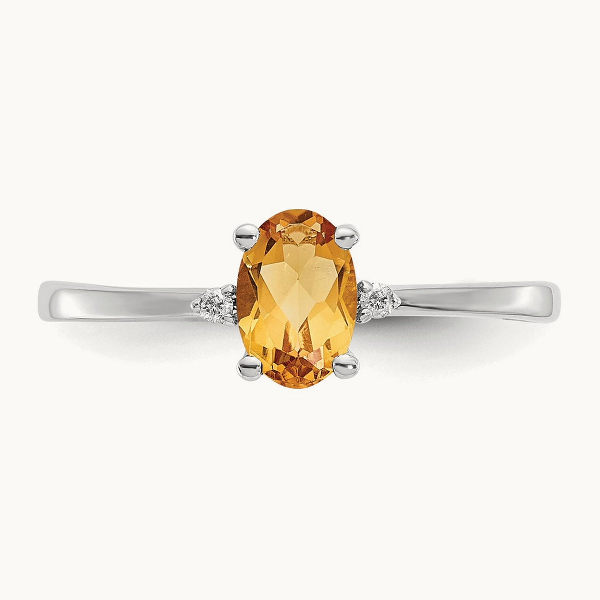 Diamond & Citrine Birthstone Ring — 14K White Gold, 6