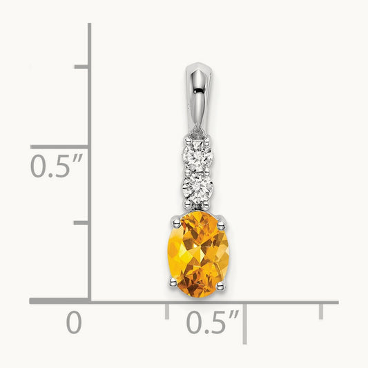 Oval Citrine and Diamond Pendant — 14K White Gold