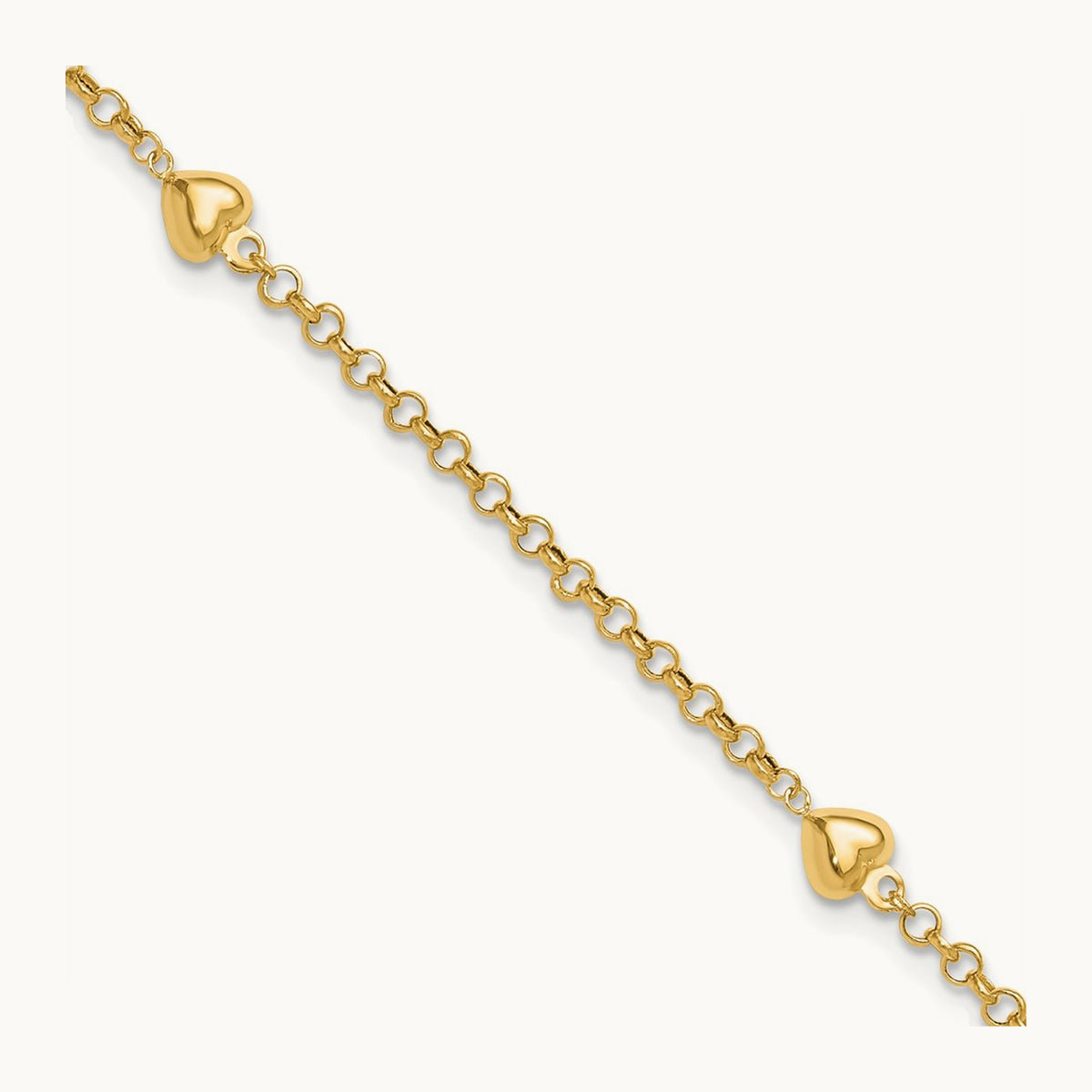 Puff Heart 9in Anklet, 14K
