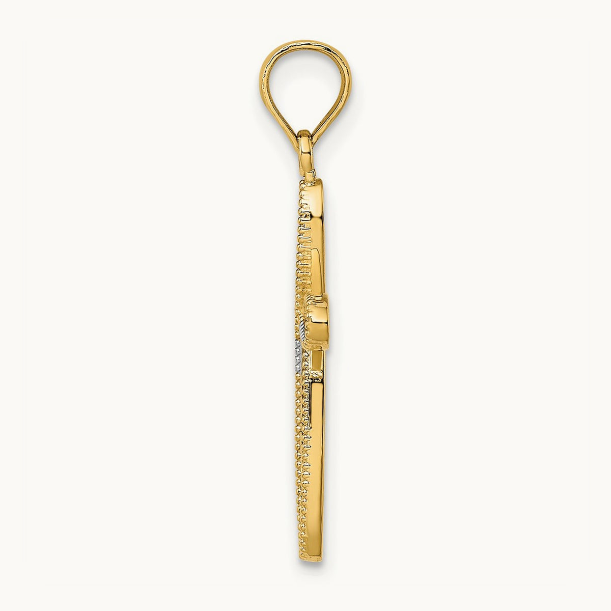 w/ Rhodium Filigree and Milgrain Cross Charm, 14K