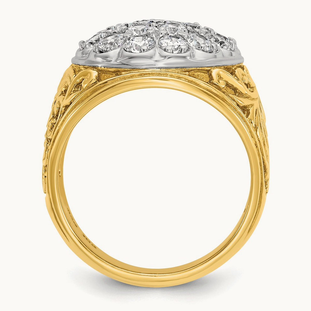IBGoodman Men's Polished 2ctw Dia Kentucky Cluster Ring, 14K Two-tone