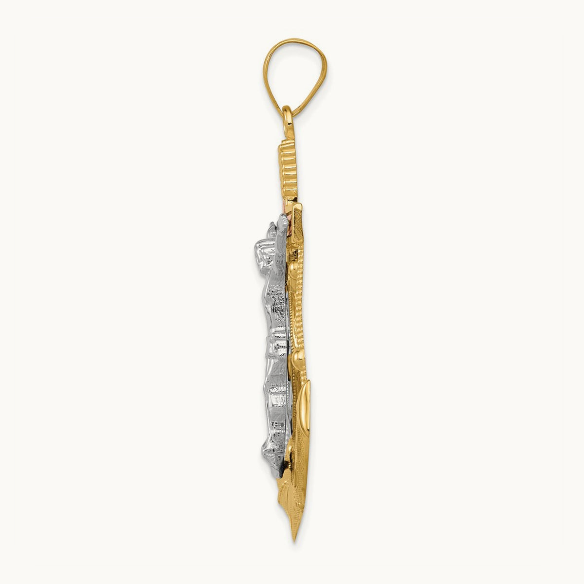Tri-color Diamond-cut with Textured Mariner's Crucifix Pendant — 54mm