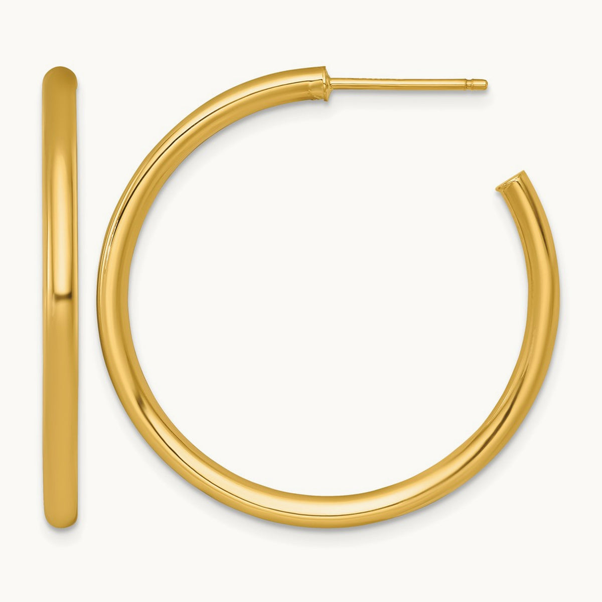 2.5 x Polished Post Hoop Earrings — 14K Yellow Gold